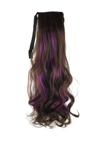 Long Highlights Body Wave Ombre Synthetic Lace-up Hair Piece - Purple