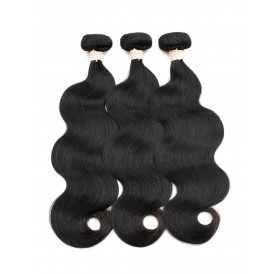 3Pcs Body Wave Human Hair Weft with 1Pc Free Part Hair Weft - Natural Black