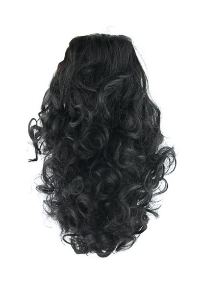 Synthetic Curly Medium Clip Hair Piece - Black