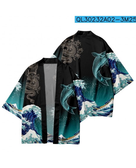 Hot Sale Japanese Cardigan Cosplay Haori Kanagawa Waves Print Shirts Traditional Kimono Men Women Beach Yukata Asian Clothing