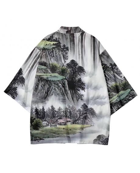 Hot Sale Chinese Style Cardigan Digital Printing Beach Haori National Wind Landscape Ink Painting New Product Traditional Kimono