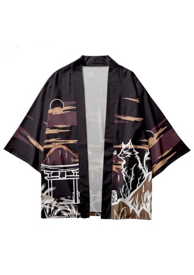 Summer Anime Fox Print Shirts Loose Traditional Kimono Men Women Yukata Japanese Cardigan Cosplay Haori Clothing