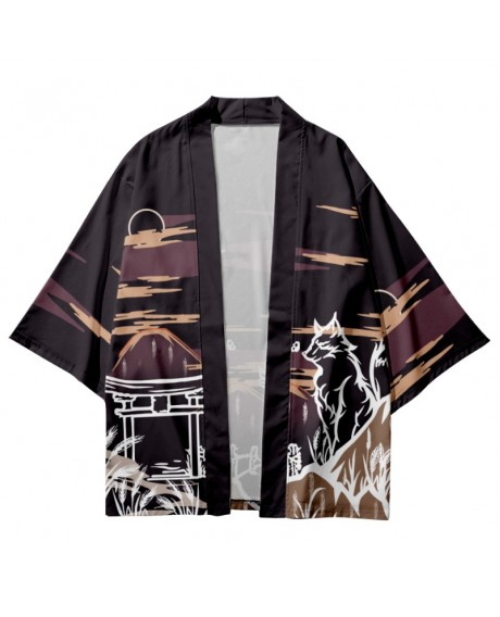 Summer Anime Fox Print Shirts Loose Traditional Kimono Men Women Yukata Japanese Cardigan Cosplay Haori Clothing