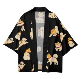 New Fashion Cartoon Shiba Inu Dog Print Cardigan Haori Beach Yukata Traditional Kimono Japanese Streetwear Women Men Shirts