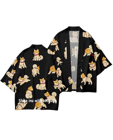 New Fashion Cartoon Shiba Inu Dog Print Cardigan Haori Beach Yukata Traditional Kimono Japanese Streetwear Women Men Shirts
