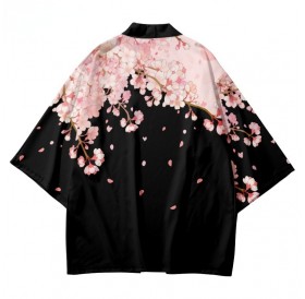 Sakura Flowers Print Yukata Men Women Fashion Cardigan Blouse Haori Obi Asian Clothes Harajuku Japanese Cosplay Kimono