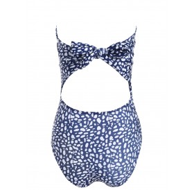 Strapless Front Tie Cut Out One-piece Swimwear - Deep Blue L