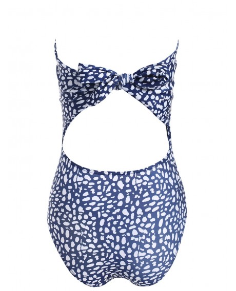 Strapless Front Tie Cut Out One-piece Swimwear - Deep Blue L