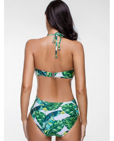 Palm Leaf Print Monokini Swimsuit -  L