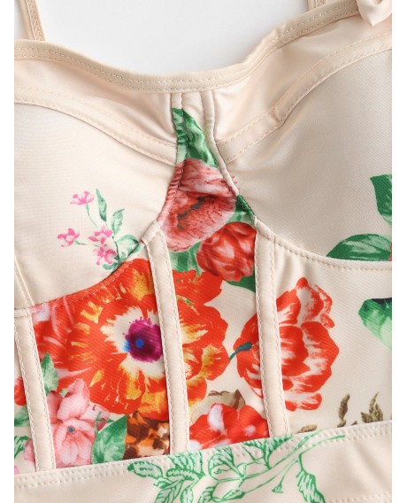 Floral Print High Waist One-piece Swimsuit -  L