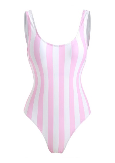 Stripe High Cut One-piece Swimwear -  L