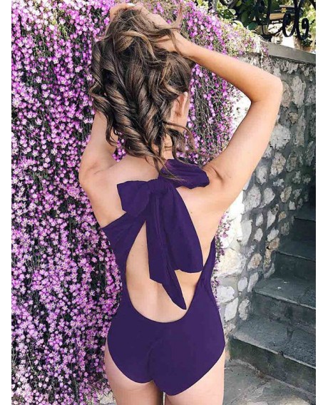 Knotted One Shoulder One-piece Swimsuit - Purple L
