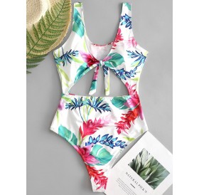 Palm Leave Knotted Cut Out Swimsuit -  Xl
