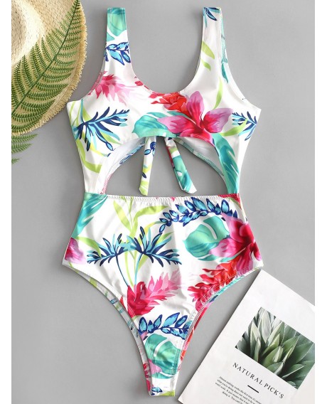 Palm Leave Knotted Cut Out Swimsuit -  Xl