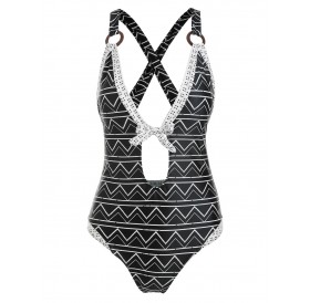 Cut Out Bowknot Criss Cross One-piece Swimsuit - Black Xl