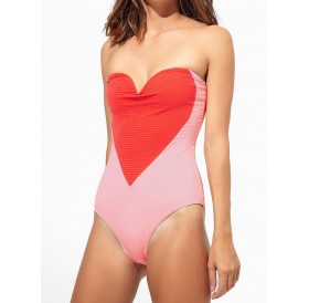 Contrast Heart Tube Swimsuit - Pink S