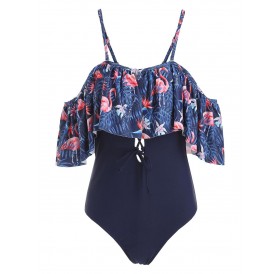 Flamingo Lace Up Cami Swimsuit - Lapis Blue Xl