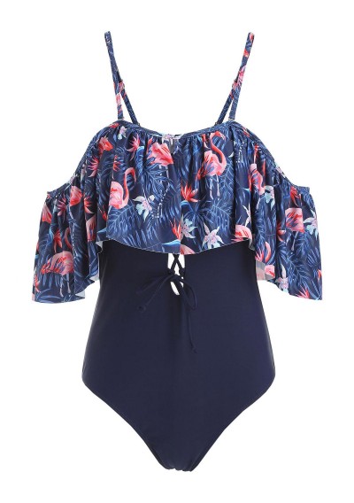 Flamingo Lace Up Cami Swimsuit - Lapis Blue Xl