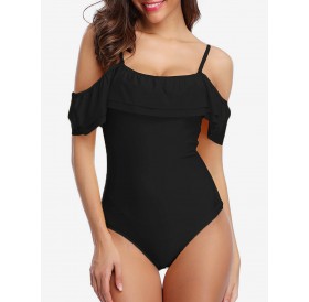 Cold Shoulder Ruffled One-piece Swimwear - Black M