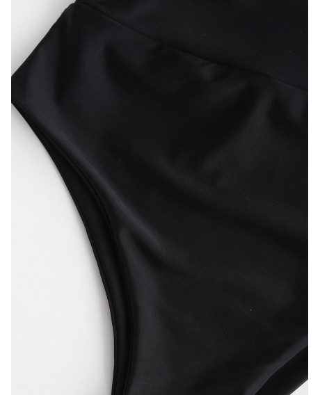 Plunging Neck High Waist Swimsuit - Black Xl