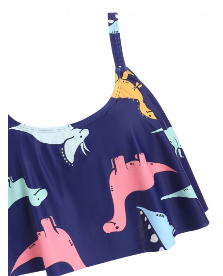 Dinosaur Print Ruffle Bikini Set - Deep Blue S