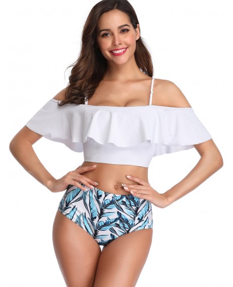 Detachable Straps Floral Print Bikini Set - White Xl