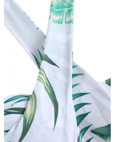 Leaf Print High Waisted Convertible Bikini Set - Multi-a M