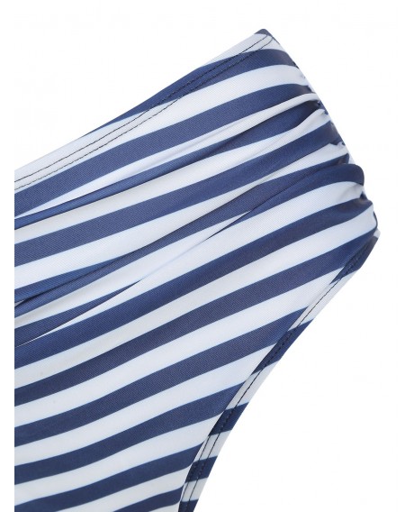 Striped Print Flounce Padded Bikini - Blueberry Blue S