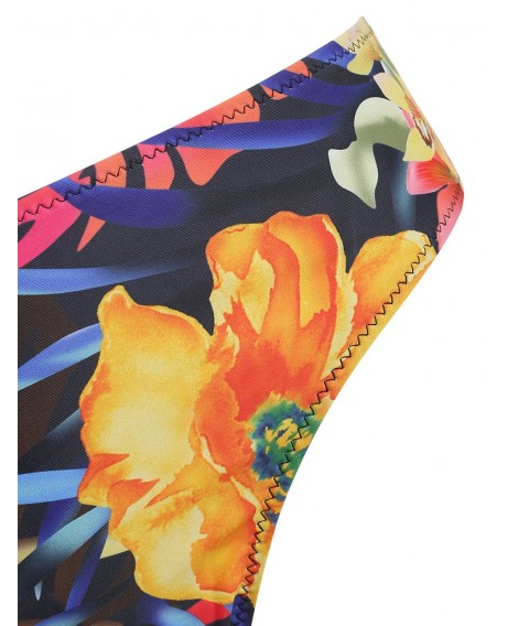 Halter Neck Floral Print Padded Bikini Set - Black 2xl