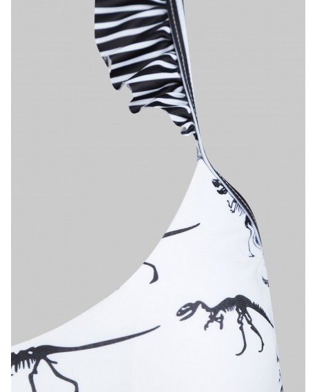 High Waist Dinosaur Print Bikini Set - White S