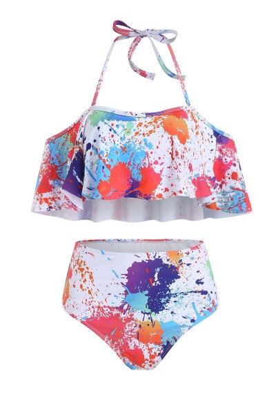 Paint Splatter Ruffle Bikini Set -  S