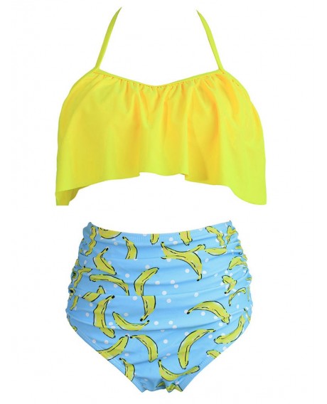 Banana Print Halter Flounce Bikini Set - Yellow S