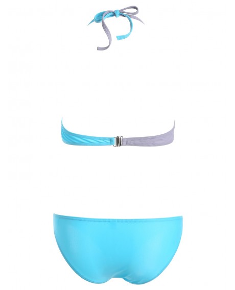Twist Front Contrast Padded Bikini Set - Deep Sky Blue S