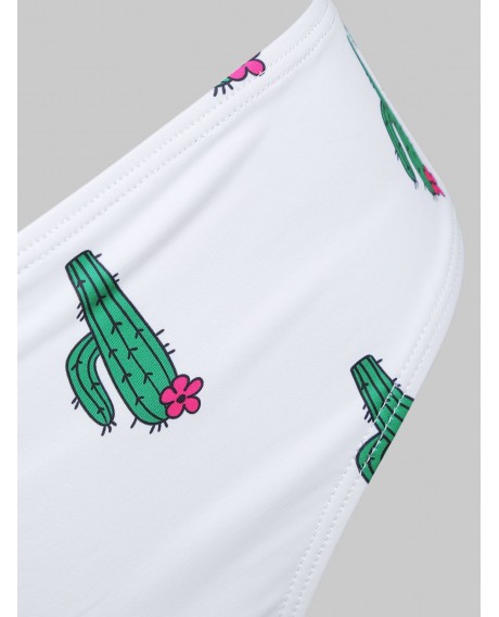 One Shoulder Cactus Print Bikini Set - White L