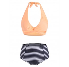 Twist Striped Bikini Set - Tangerine S