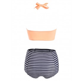 Twist Striped Bikini Set - Tangerine S