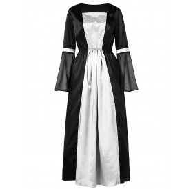 Two Tone Long Sleeve Halloween Party Dress - Black M