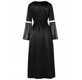 Two Tone Long Sleeve Halloween Party Dress - Black M