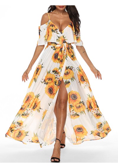 Sunflower Open Shoulder Flounce Dress -  Xl