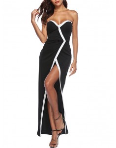 Contrast Piping Strapless Maxi Dress - Black Xl