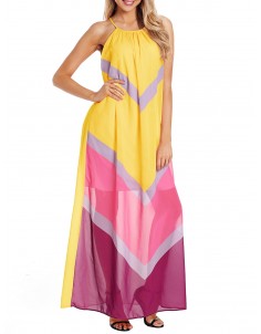 Color Block Sleeveless Chiffon Maxi Dress - Yellow S