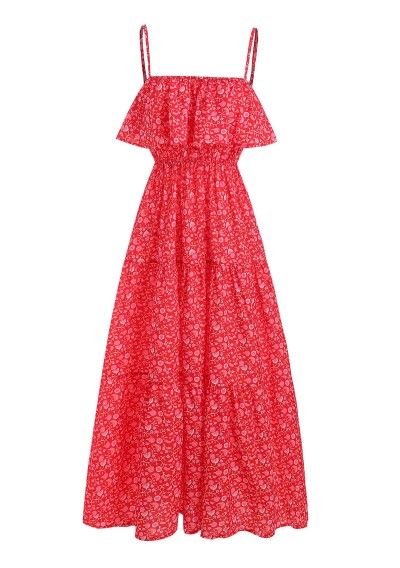 Floral Print Bohemian Overlay Maxi Dress - Red Xl