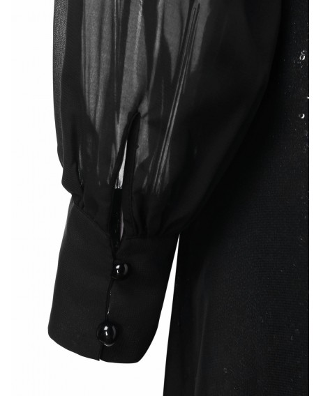 Sequin High Slit See Through Maxi Dress - Black M