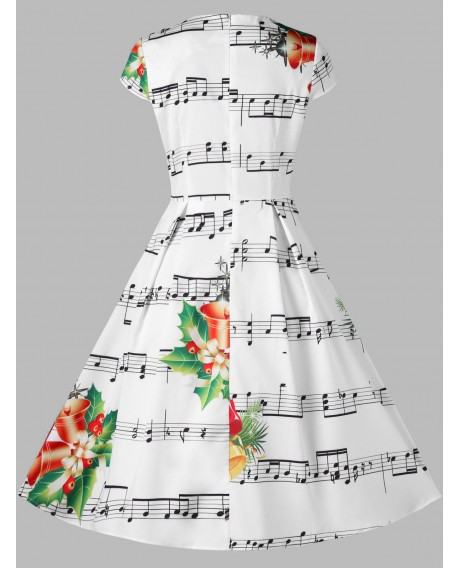 Christmas Sweetheart Neck Music Note Print Dress - White Xl