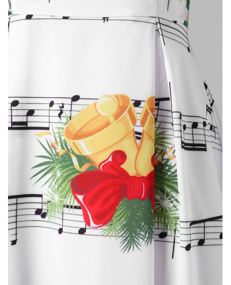Christmas Sweetheart Neck Music Note Print Dress - White Xl