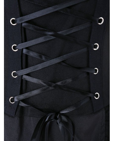 Lace Up Flounced Layered Midi Dress - Black 2xl