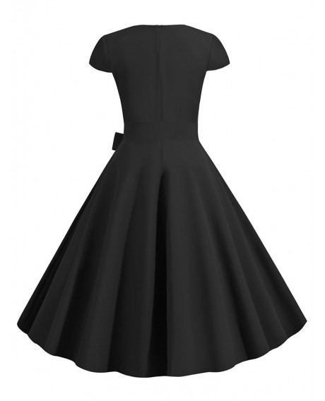 Sweetheart Neck Vintage Fit and Flare Dress - Black M