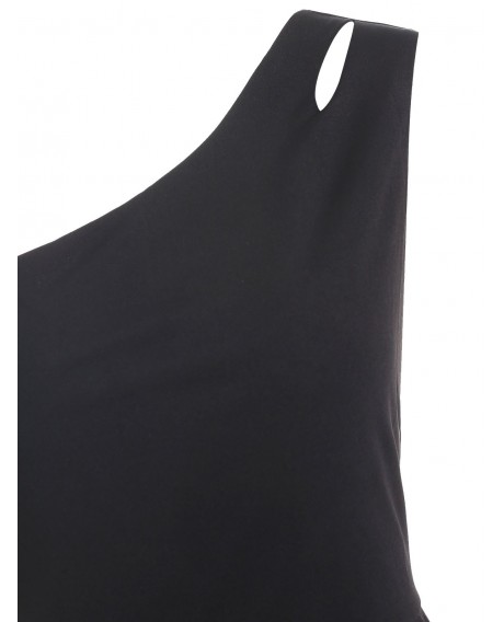 Cut Out One Shoulder Flare Dress - Black L
