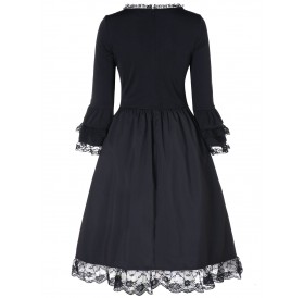 Lace Up Flounced Layered Midi Dress - Black 2xl
