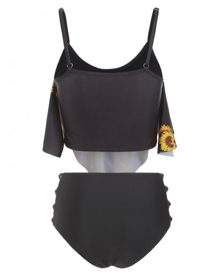 Sunflower Flounce Lattice Tankini Swimsuit - Black S